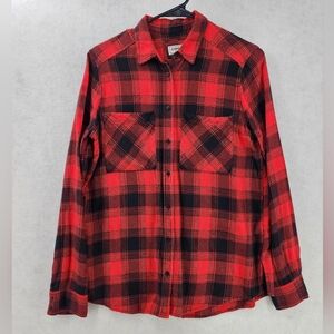 Express Boyfriend Plaid Flannel Button Down Shirt Women's Size Small Red Black
